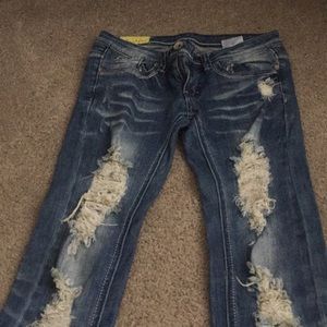 Tan distressed denim